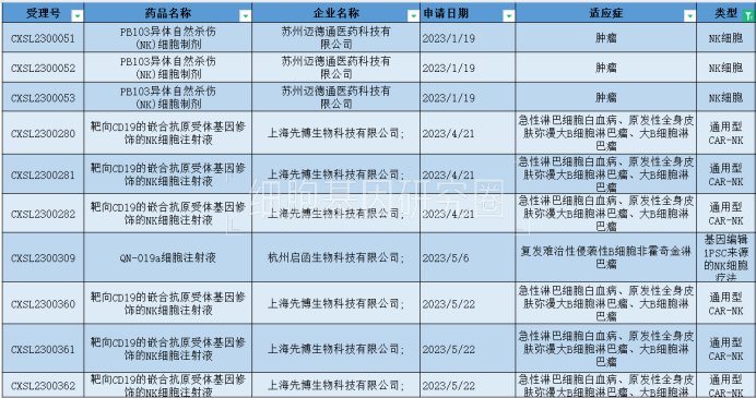 表3：NK細胞藥物IND申請