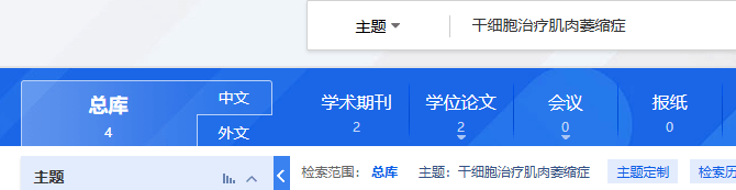 國內中國知網(wǎng)cnki.net網(wǎng)站上已經(jīng)有4個(gè)干細胞治療肌肉萎縮癥的相關(guān)文章。
